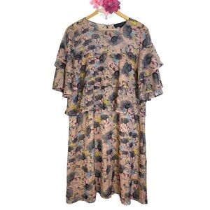 Eloquii dress blush pink floral crepe ruffle sleeve chest mini size 14